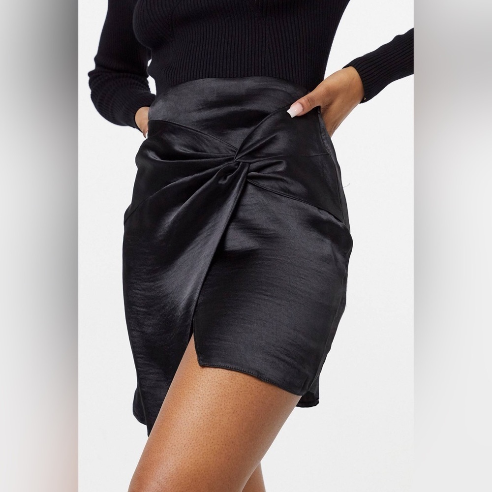 ASOS High Shine Black Satin Mini Skirt with Twist Detail | US Size 10